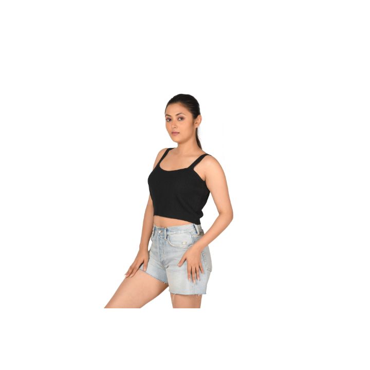 Strap Crop Top Blouses - Black - Six - Blouse featured