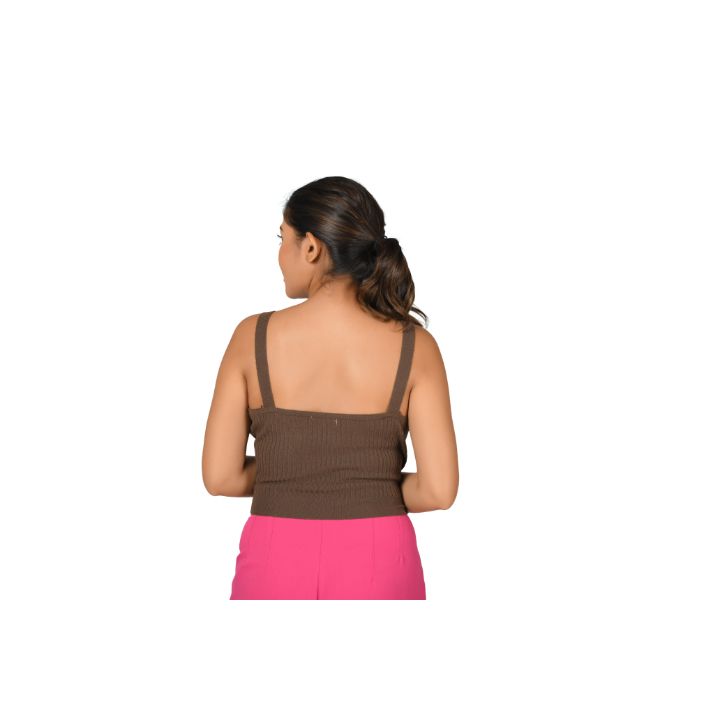 Strap Crop Top Blouses - Dark Brown - Back - Blouse featured