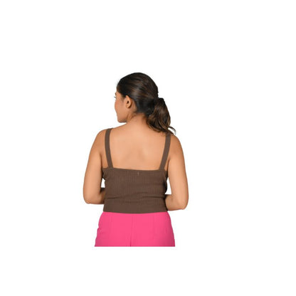 Strap Crop Top Blouses - Dark Brown - Back - Blouse featured