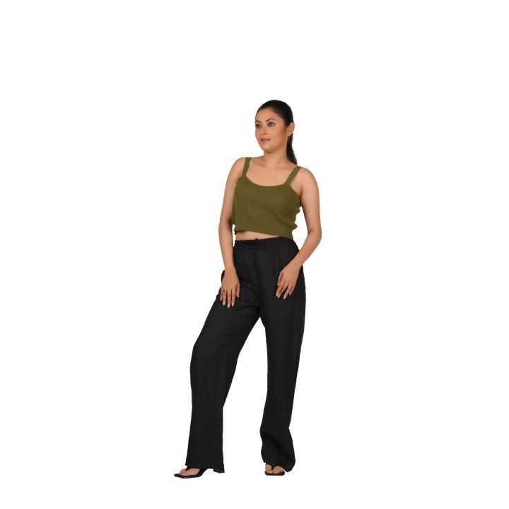 Strap Crop Top Blouses - Olive Green - Blouse featured