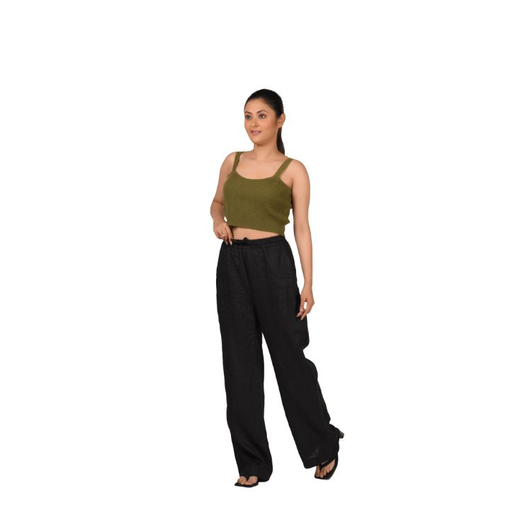 Strap Crop Top Blouses - Olive Green - Blouse featured
