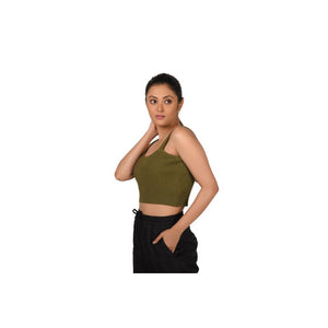 Strap Crop Top Blouses - Olive Green - Blouse featured