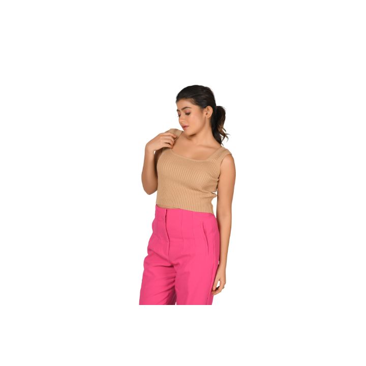 RIB - Textured Square Neck Blouse - Light Mud Yellow - Blouse featured