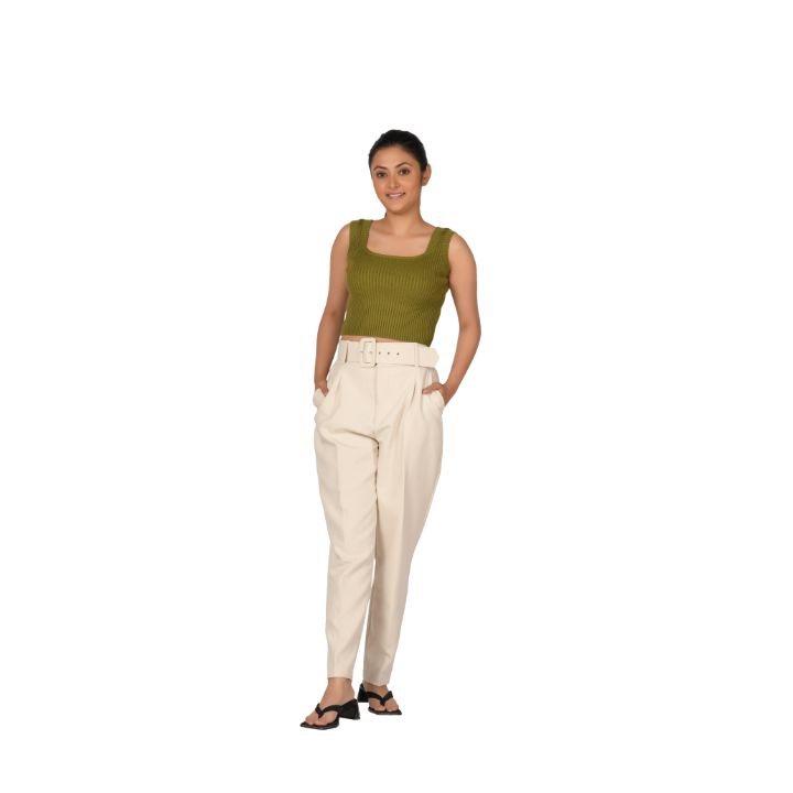 RIB - Textured Square Neck Blouse - Olive Green - Blouse featured
