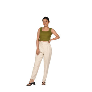RIB - Textured Square Neck Blouse - Olive Green - Blouse featured