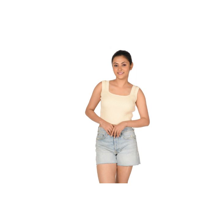 RIB - Textured Square Neck Blouse - Off White - Blouse featured