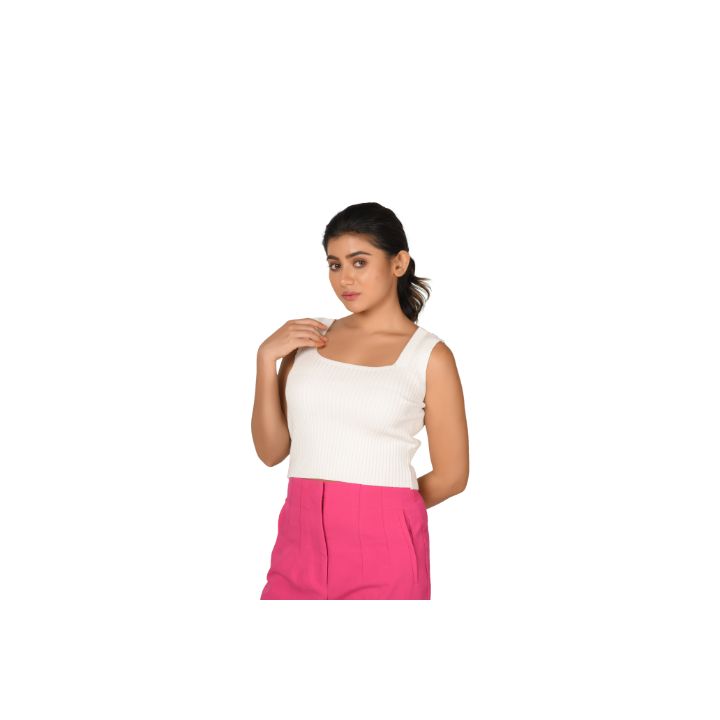 RIB - Textured Square Neck Blouse - White - Blouse featured