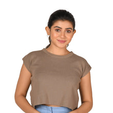 Load image into Gallery viewer, Crew Neck Straight Cut Top Light Brown Blouse