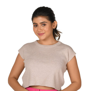 Crew Neck Straight Cut Top Silver Pink Blouse