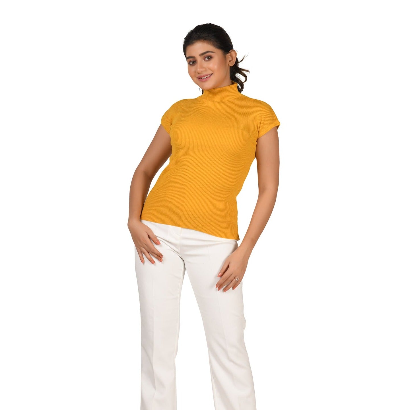 Turtle Neck Top - Bright Yellow - Blouse featured