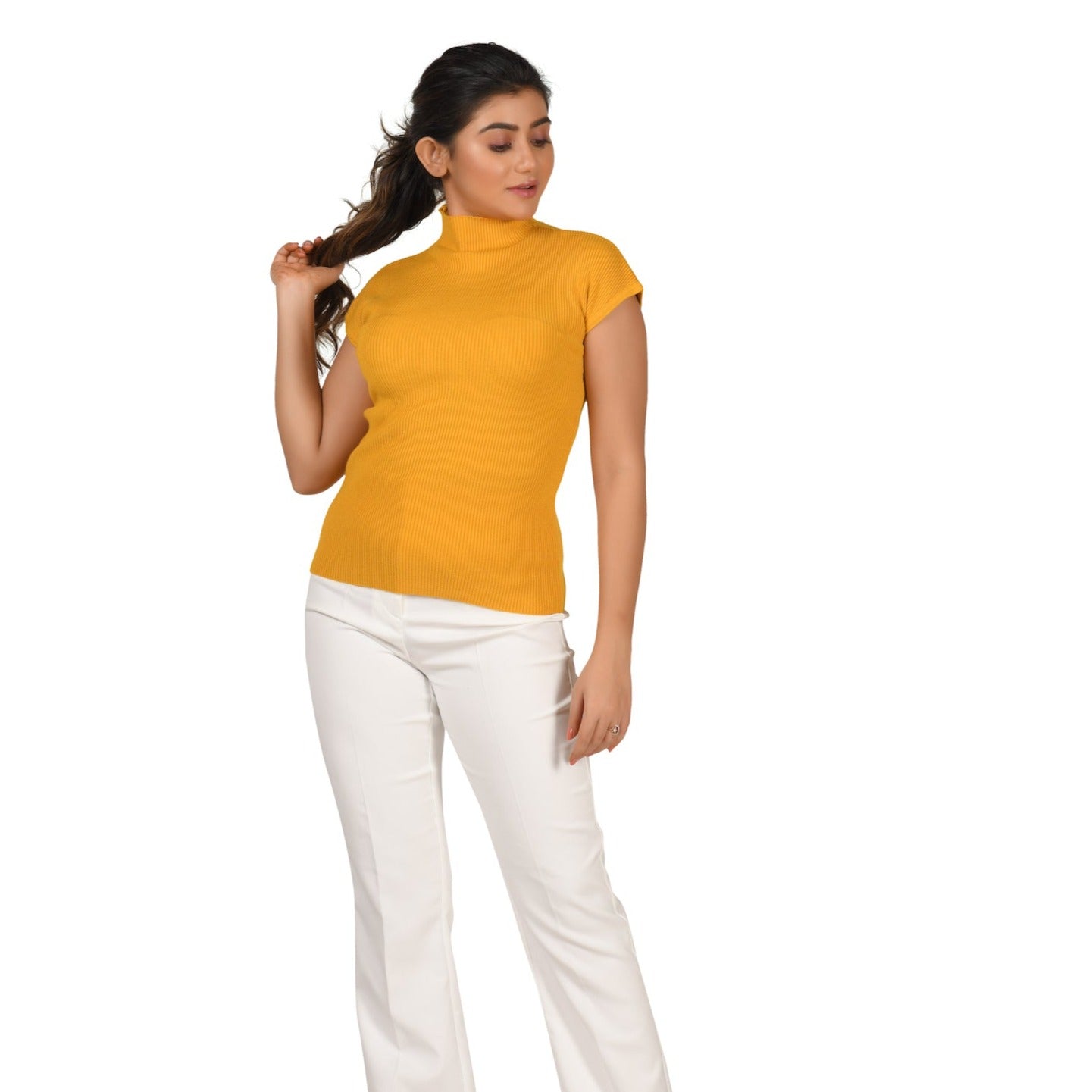 Turtle Neck Top - Bright Yellow - Blouse featured