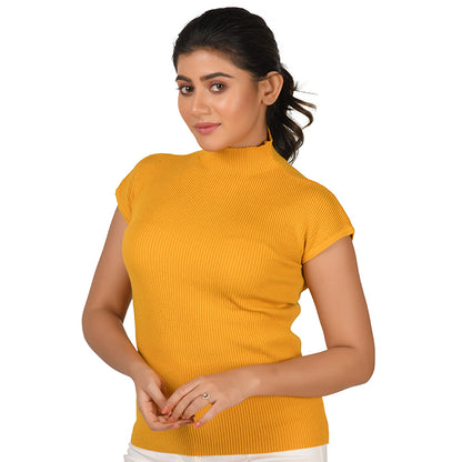 Turtle Neck Top - Bright Yellow - Blouse featured