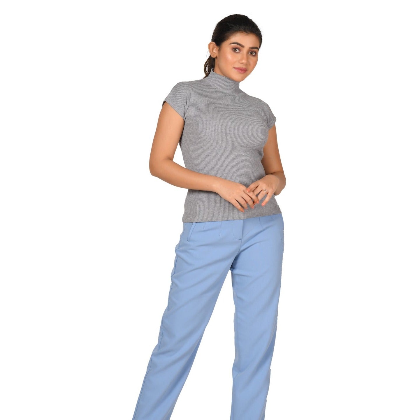 Turtle Neck Top - Grey - Blouse featured