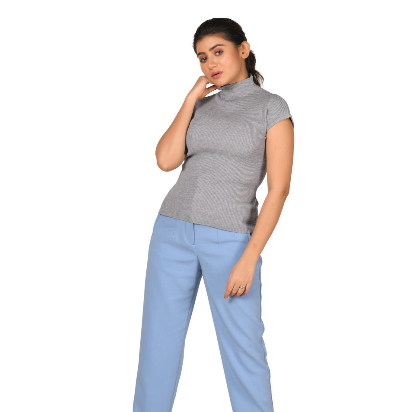 Turtle Neck Top - Grey - Blouse featured