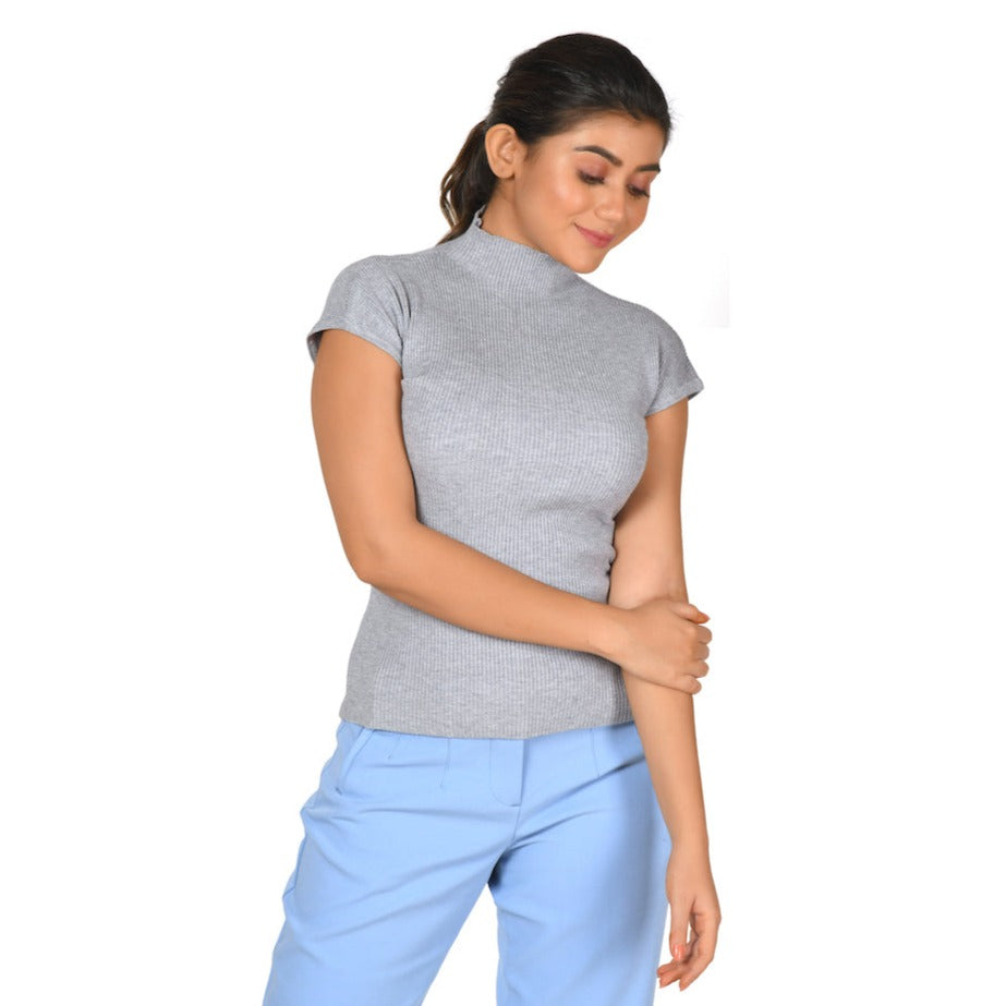 Turtle Neck Top - Grey - Blouse featured