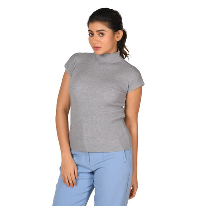 Turtle Neck Top - Grey - Blouse featured