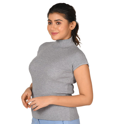 Turtle Neck Top - Grey - Blouse featured