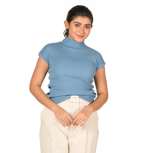 Turtle Neck Top - Light Slate Grey - Blouse featured