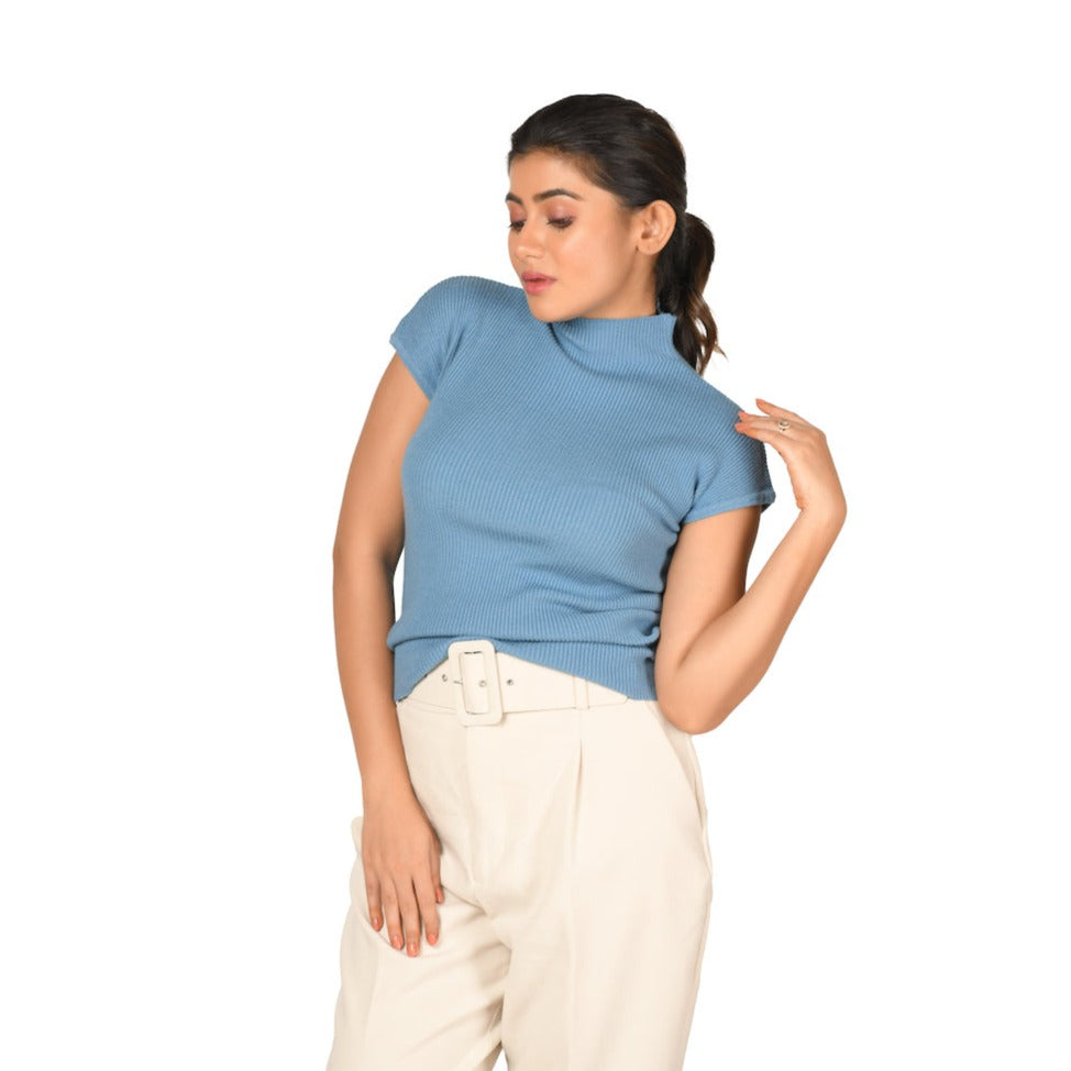 Turtle Neck Top - Light Slate Grey - Blouse featured