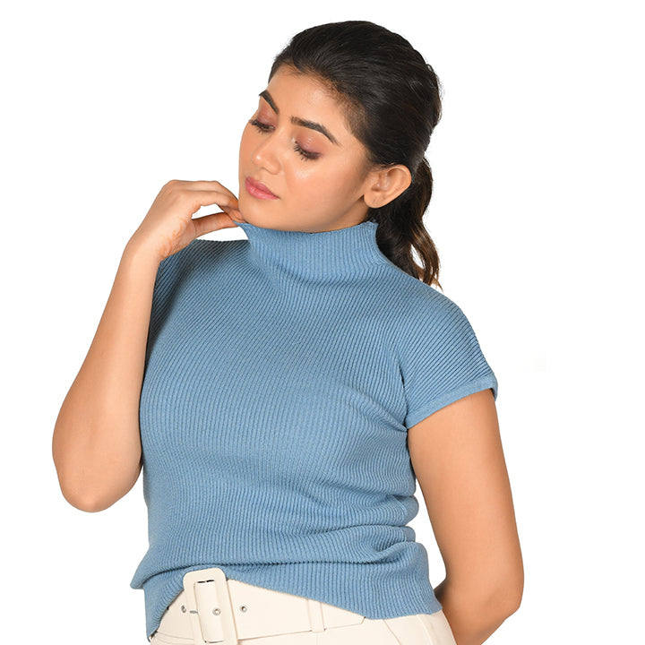 Turtle Neck Top - Light Slate Grey - Blouse featured