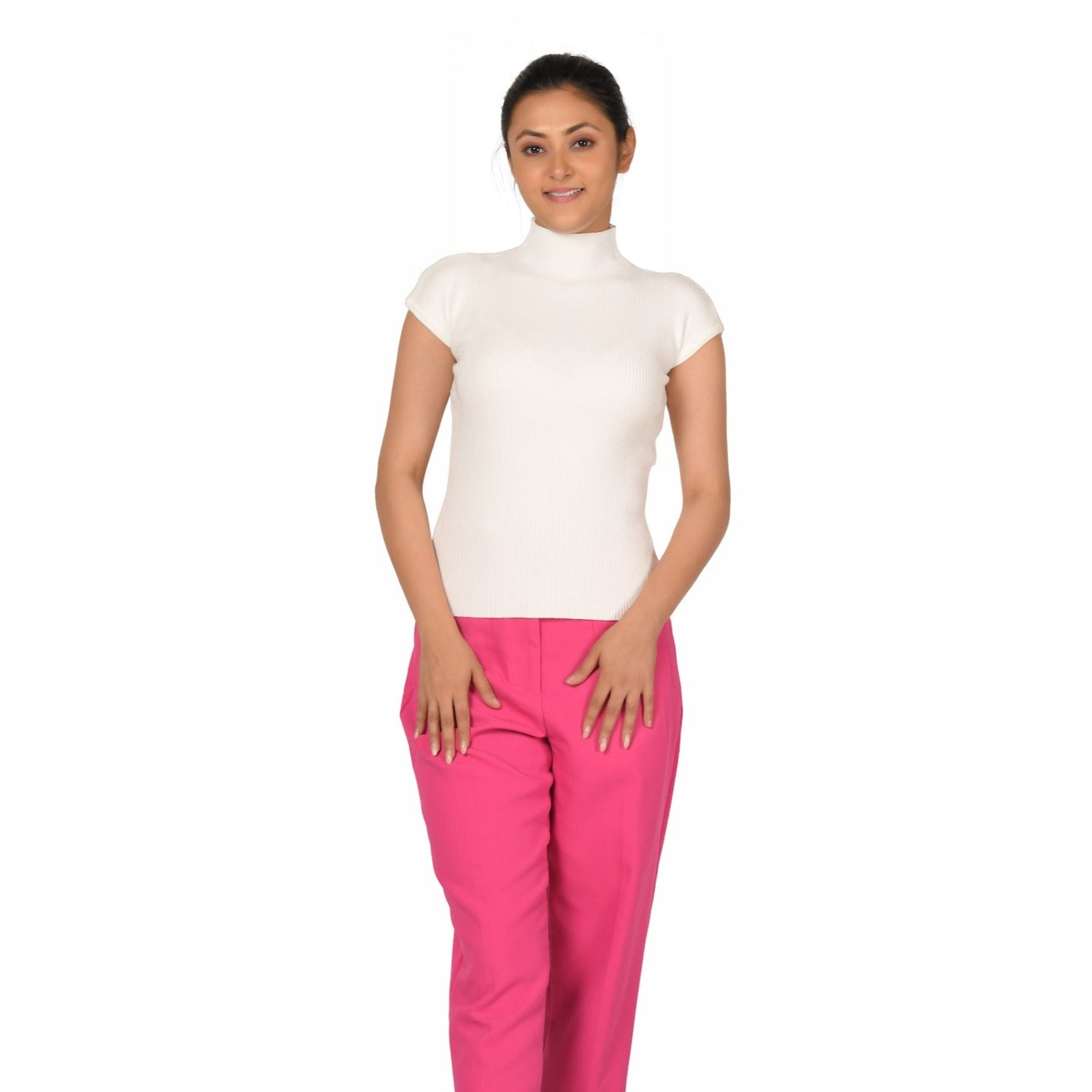 Turtle Neck Top - White - Blouse featured