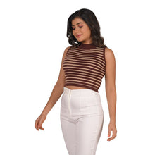 Load image into Gallery viewer, Stripes High Neck Top - Brown Stripes - Blouse featured