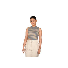 Load image into Gallery viewer, Stripes High Neck Top - Grey Stripes - Blouse featured