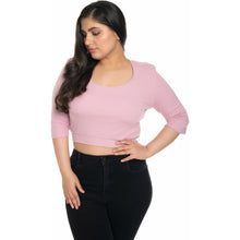 Load image into Gallery viewer, Hosiery Blouse- XXL Deep Round Neck (Elbow Sleeves) - Blush Pink - Blouse featured