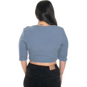 Hosiery Blouse- XXL Deep Round Neck (Elbow Sleeves) - Brilliant Blue - Blouse featured
