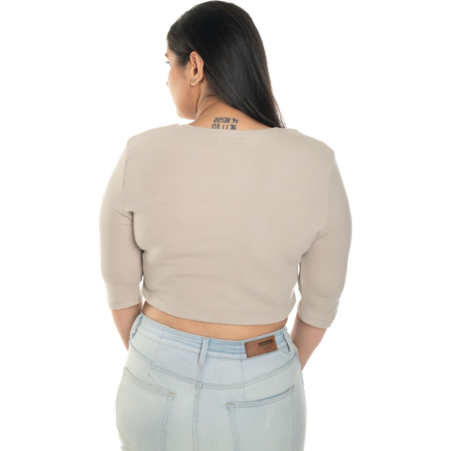 Hosiery Blouse- XXL Deep Round Neck (Elbow Sleeves) - Calm Ivory - Blouse featured