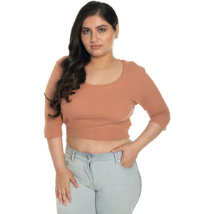 Hosiery Blouse- XXL Deep Round Neck (Elbow Sleeves) - Cider - Blouse featured