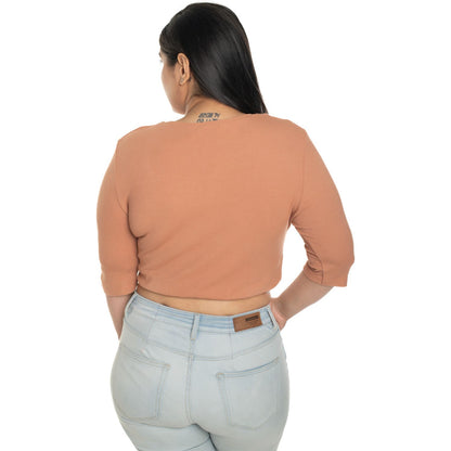 Hosiery Blouse- XXL Deep Round Neck (Elbow Sleeves) - Cider - Blouse featured