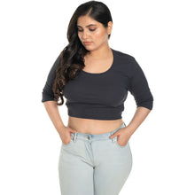 Load image into Gallery viewer, Hosiery Blouse- XXL Deep Round Neck (Elbow Sleeves) - Clay Grey - Blouse featured