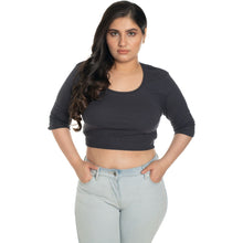 Load image into Gallery viewer, Hosiery Blouse- XXL Deep Round Neck (Elbow Sleeves) - Clay Grey - Blouse featured