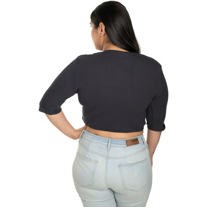 Hosiery Blouse- XXL Deep Round Neck (Elbow Sleeves) - Clay Grey - Blouse featured