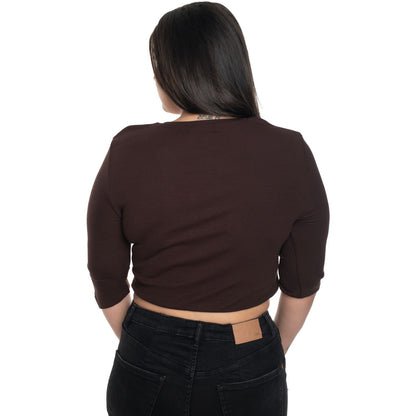 Hosiery Blouse- XXL Deep Round Neck (Elbow Sleeves) - Dark Brown - Blouse featured