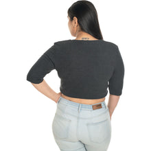 Load image into Gallery viewer, Hosiery Blouse- XXL Deep Round Neck (Elbow Sleeves) - Dark Grey - Blouse featured