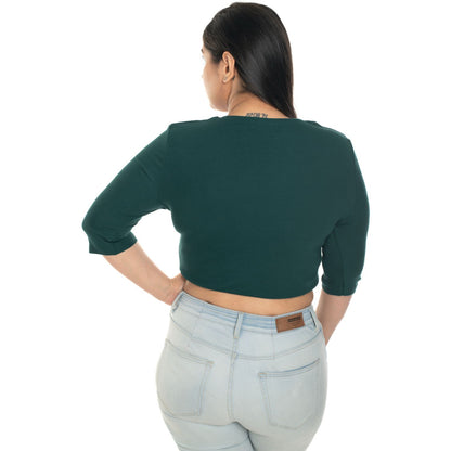 Hosiery Blouse- XXL Deep Round Neck (Elbow Sleeves) - Green - Blouse featured