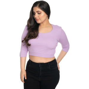 Hosiery Blouse- XXL Deep Round Neck (Elbow Sleeves) - Lavender - Blouse featured