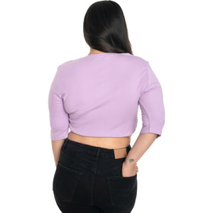 Hosiery Blouse- XXL Deep Round Neck (Elbow Sleeves) - Lavender - Blouse featured