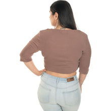 Load image into Gallery viewer, Hosiery Blouse- XXL Deep Round Neck (Elbow Sleeves) - Light Brown - Blouse featured