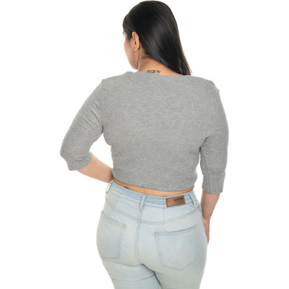 Hosiery Blouse- XXL Deep Round Neck (Elbow Sleeves) - Light Grey - Blouse featured