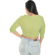 Load image into Gallery viewer, Hosiery Blouse- XXL Deep Round Neck (Elbow Sleeves) - Lime Green - Blouse featured