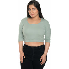Load image into Gallery viewer, Hosiery Blouse- XXL Deep Round Neck (Elbow Sleeves) - Mint Green - Blouse featured