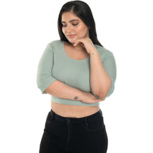 Load image into Gallery viewer, Hosiery Blouse- XXL Deep Round Neck (Elbow Sleeves) - Mint Green - Blouse featured