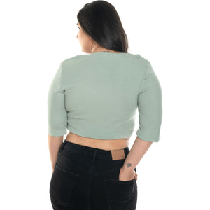 Hosiery Blouse- XXL Deep Round Neck (Elbow Sleeves) - Mint Green - Blouse featured