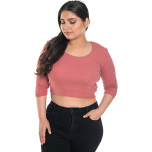 Load image into Gallery viewer, Hosiery Blouse- XXL Deep Round Neck (Elbow Sleeves) - Rose Pink - Blouse featured