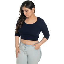 Load image into Gallery viewer, Hosiery Blouse- XXL Deep Round Neck (Elbow Sleeves) - Royal Blue - Blouse featured