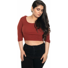 Load image into Gallery viewer, Hosiery Blouse- XXL Deep Round Neck (Elbow Sleeves) - Rust - Blouse featured