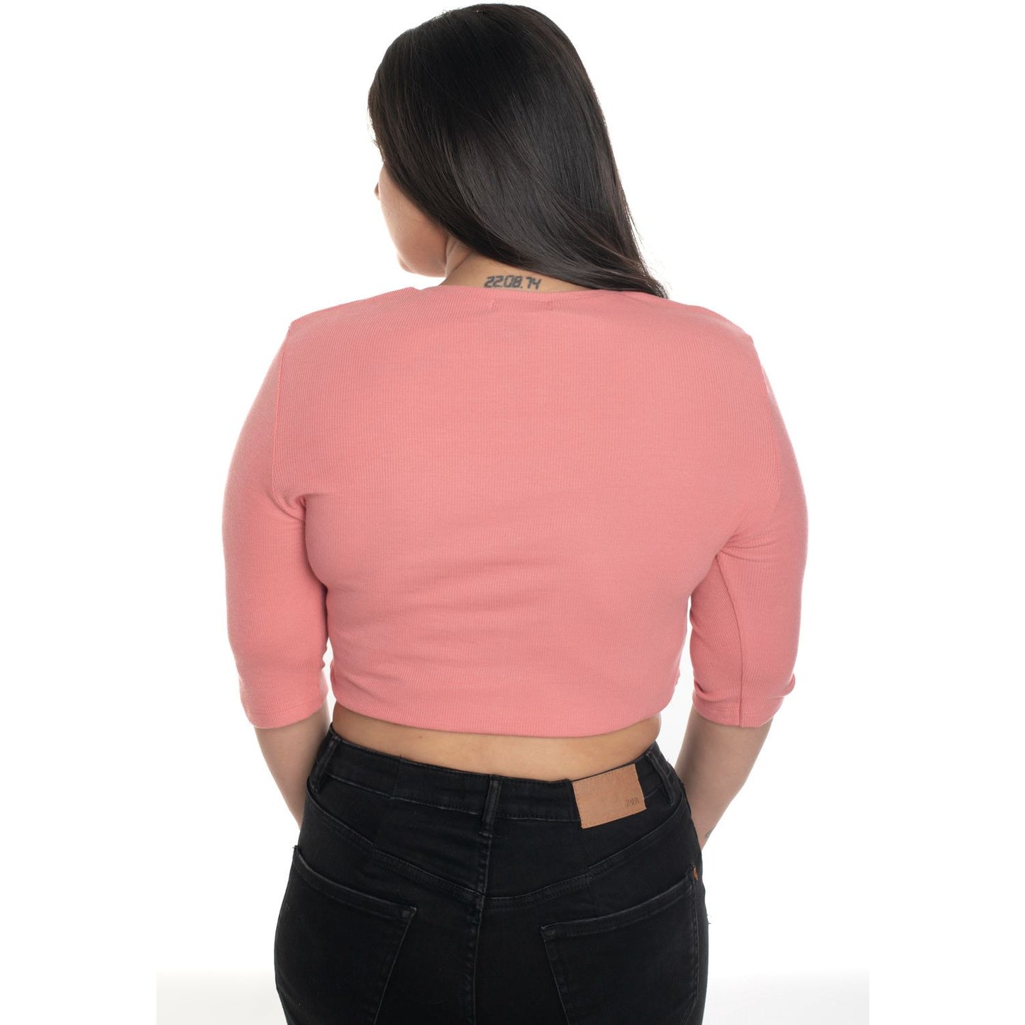 Hosiery Blouse- XXL Deep Round Neck (Elbow Sleeves) - Sakura Pink - Blouse featured